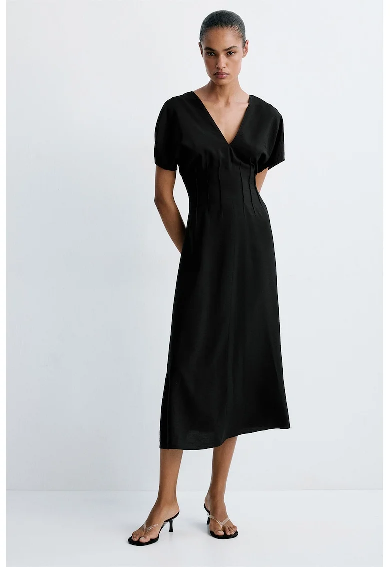 Rochie midi cu decolteu in V, Negru
