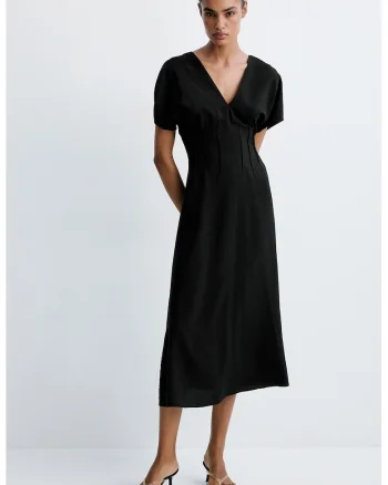 Rochie midi cu decolteu in V, Negru