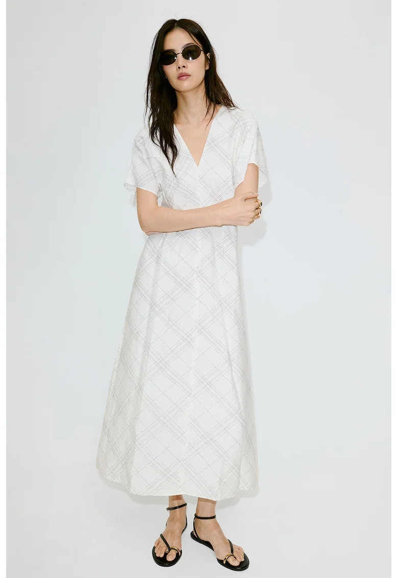 Rochie lunga cu model in carouri, Alb