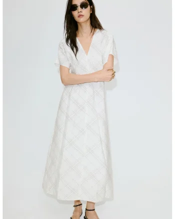 Rochie lunga cu model in carouri, Alb