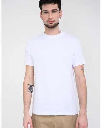 Tricou cu decolteu la baza gatului si detaliu cu logo metalic, Alb