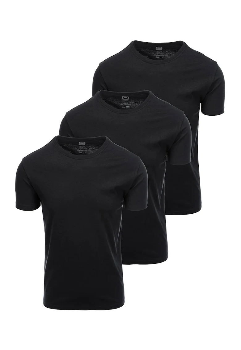 Set de tricouri uni de bumbac cu decolteu la baza gatului - 3 piese, Negru