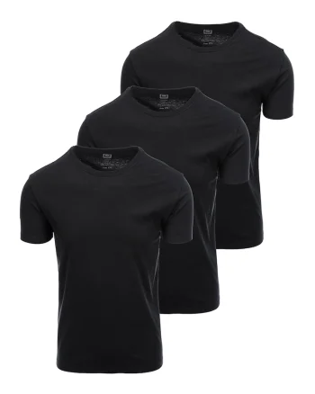 Set de tricouri uni de bumbac cu decolteu la baza gatului - 3 piese, Negru