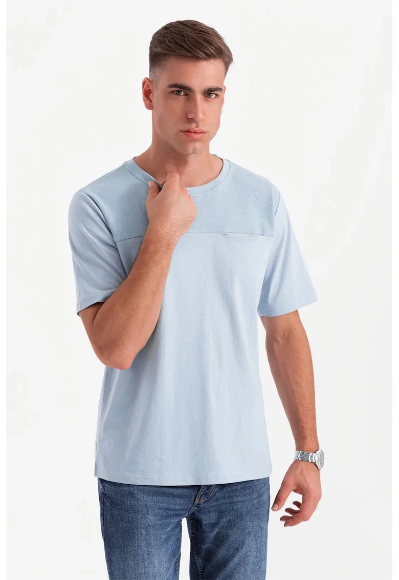 Tricou lejer de bumbac cu decolteu rotund, Albastru deschis