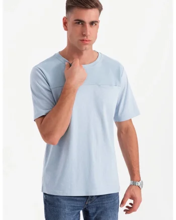 Tricou lejer de bumbac cu decolteu rotund, Albastru deschis