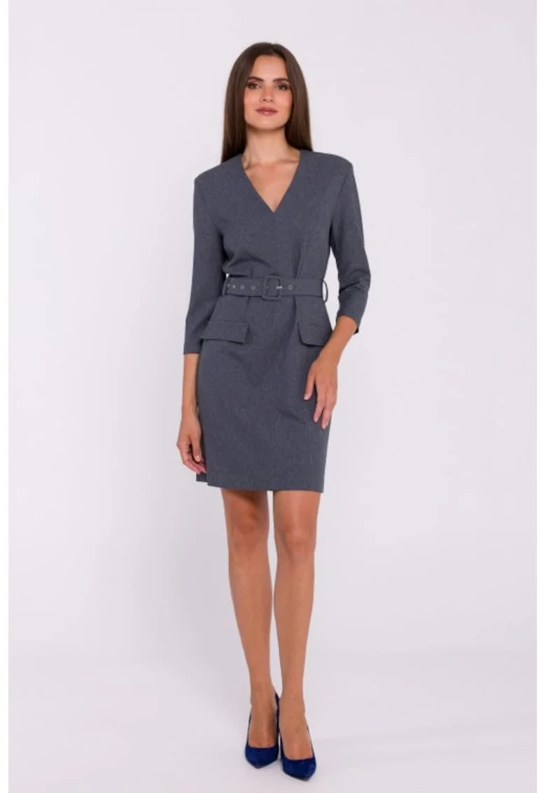 Rochie simpla cu curea in talie, Gri
