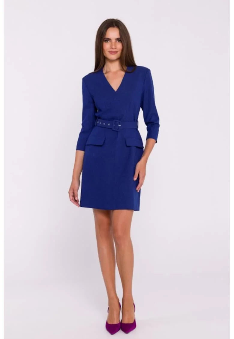 Rochie simpla cu curea in talie, Albastru