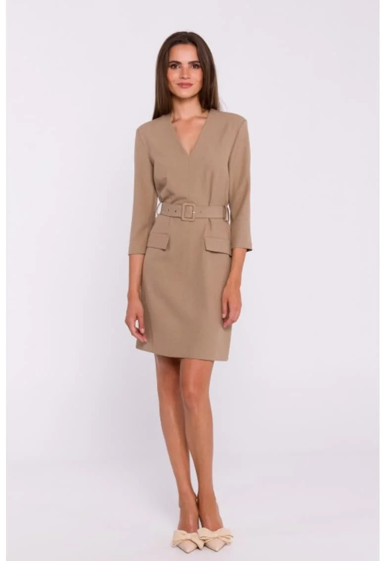 Rochie simpla cu curea in talie, Bej