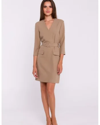 Rochie simpla cu curea in talie, Bej