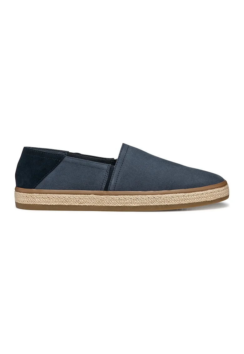 Espadrile din material textil cu segmente din piele intoarsa, Bej/Bleumarin