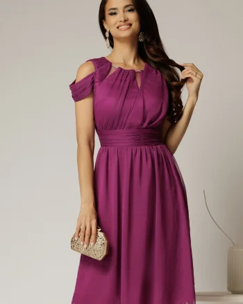Rochie eleganta magenta din voal cu croi fluid