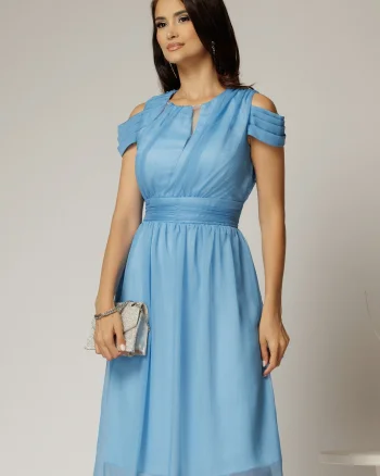Rochie eleganta bleu din voal cu croi fluid