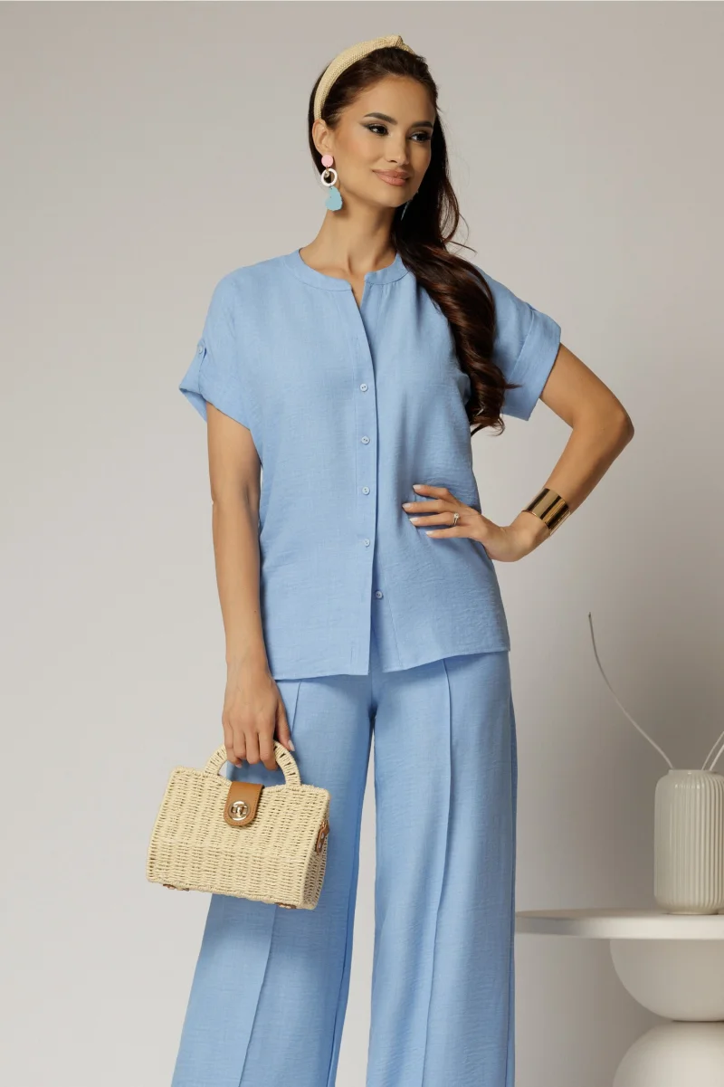 Bluza DY Fashion bleu de vara tip camasa cu guler tip tunica