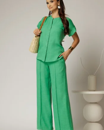 Pantaloni DY Fashion verzi cu croi lejer din material vaporos