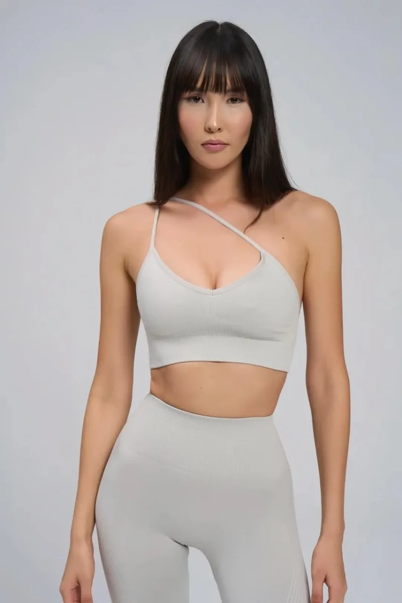 Bustieră Sport Push-Up cu Bretele Versatile, 53615, gri deschis