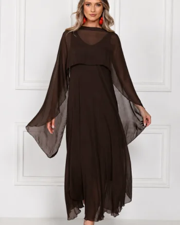 Capa dama din matase si vascoza tip kimono, croi fluid pentru layering, maro inchis