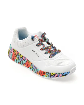Pantofi sport SKECHERS albi, UNO LITE, din piele ecologica