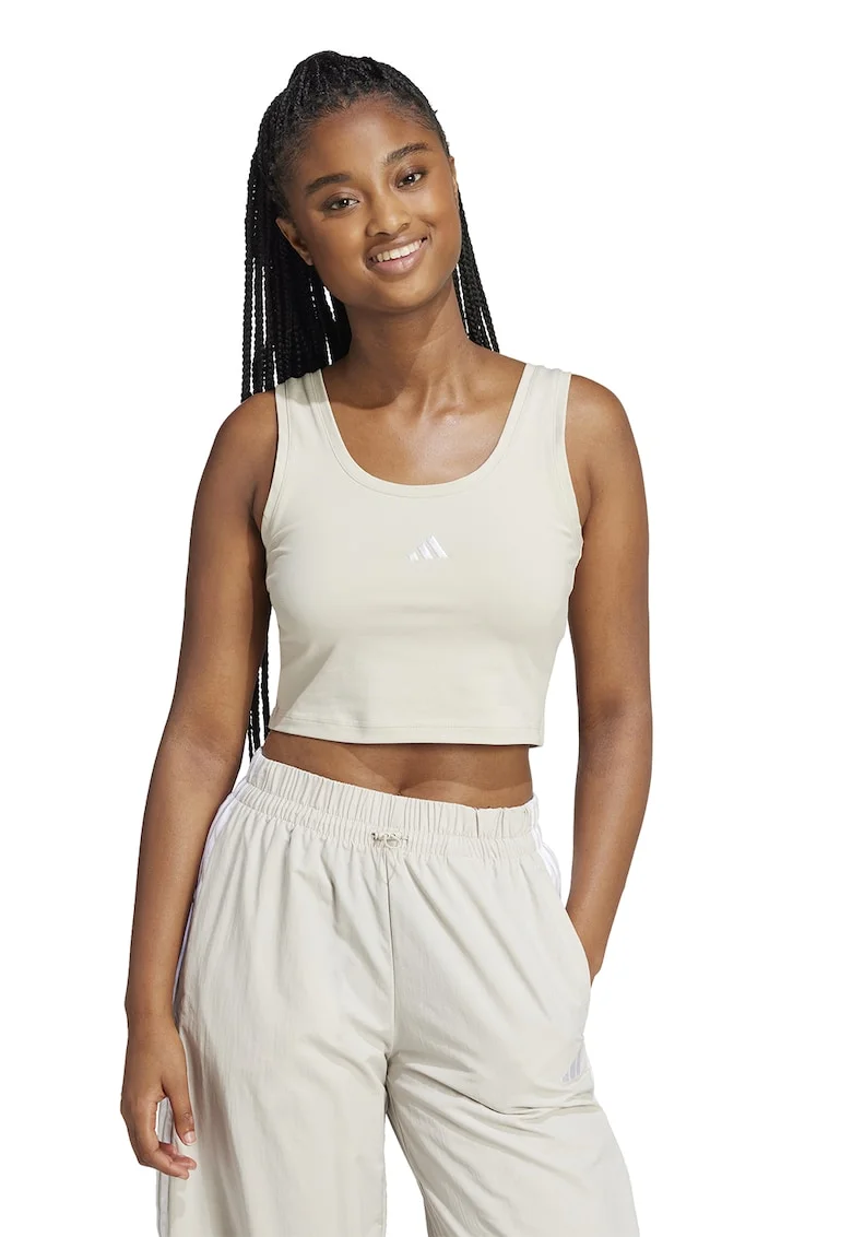 Top crop cu detaliu logo, Alb fildes