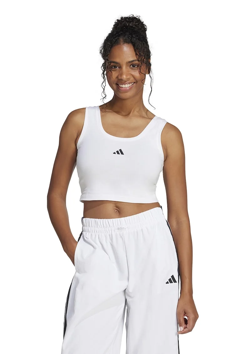 Top crop cu detaliu logo, Alb optic
