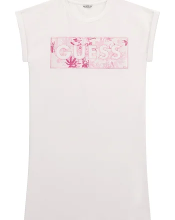 Rochie-tricou cu maneci rulate, Alb/Roz zmeuriu