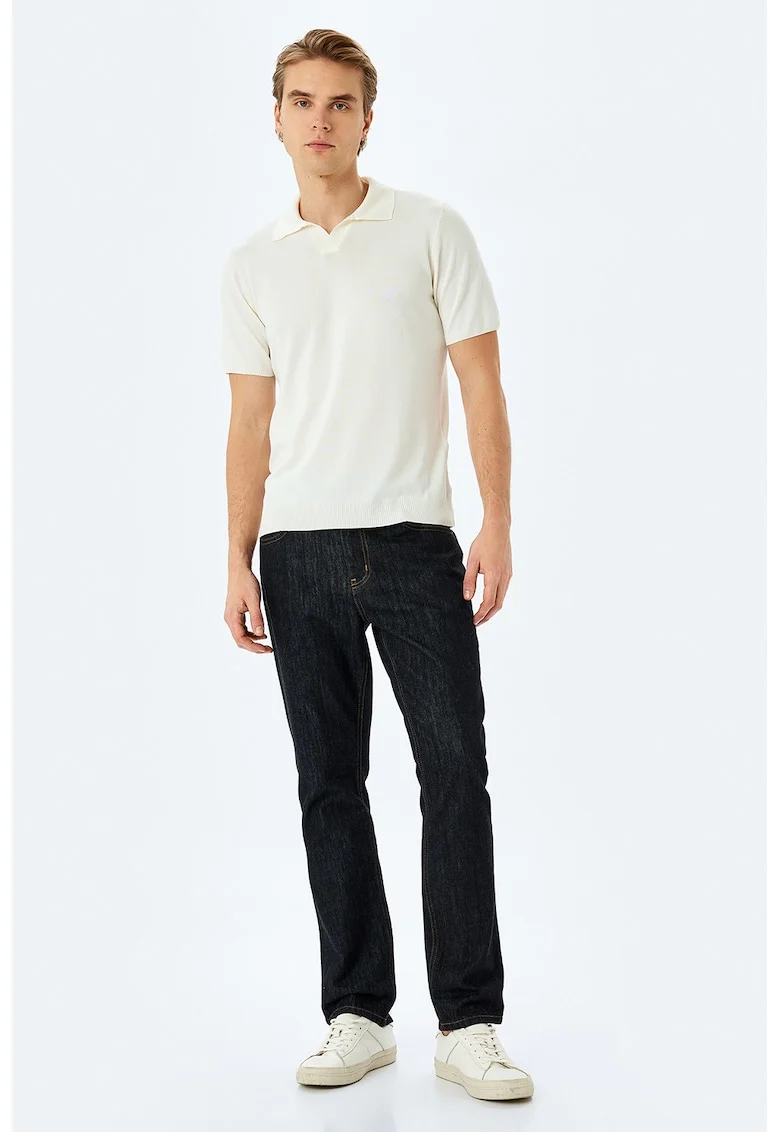 Pulover slim fit cu maneci scurte, Crem