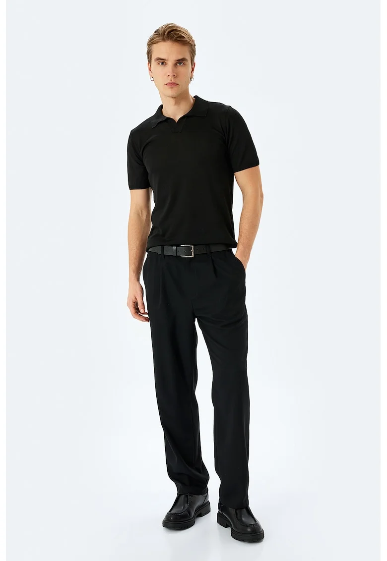 Pulover slim fit cu maneci scurte, Negru