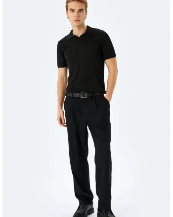 Pulover slim fit cu maneci scurte, Negru