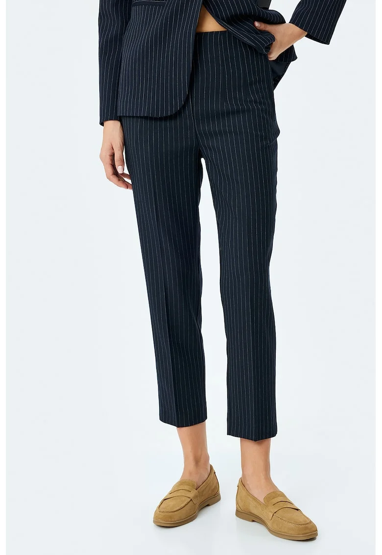 Pantaloni crop cu striatii Elegant, Albastru ultramarin