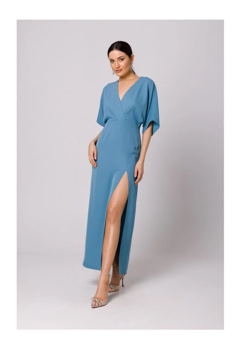 Rochie maxi cu taietura frontala,, Albastru deschis