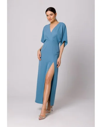 Rochie maxi cu taietura frontala,, Albastru deschis