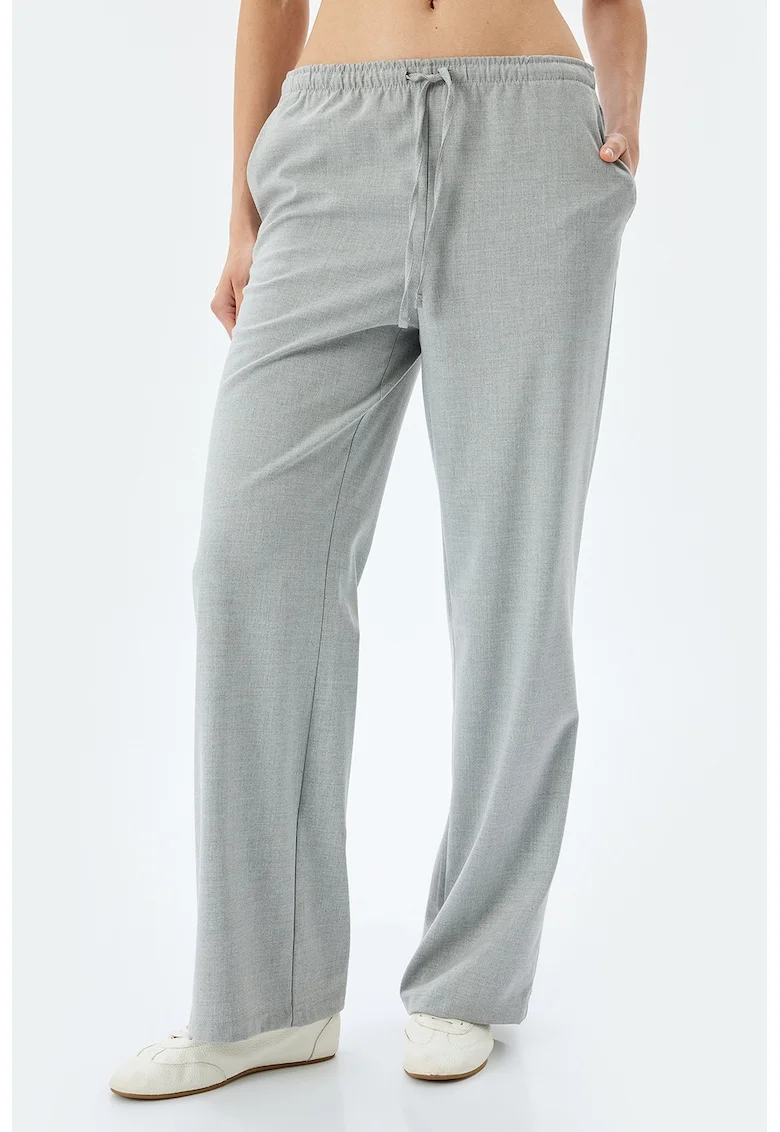 Pantaloni cu croiala ampla si talie elastica, Gri deschis