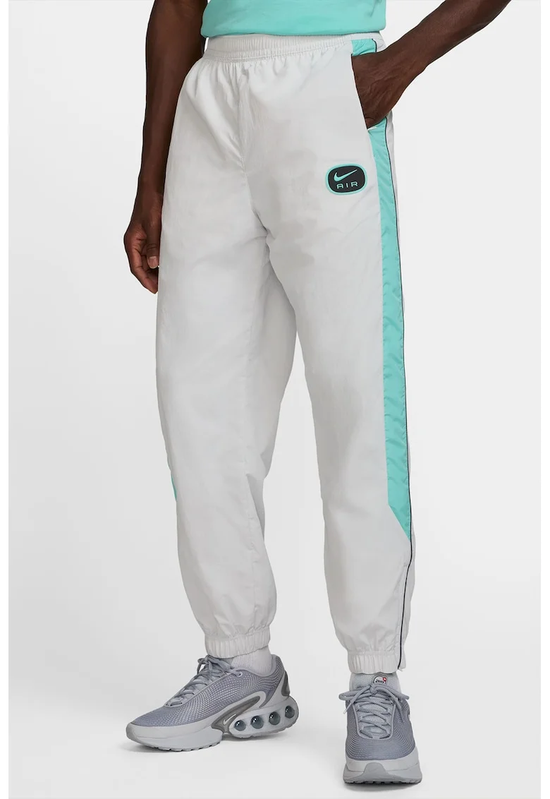 Pantaloni de trening cu talie inalta, Alb/Albastru glaciar
