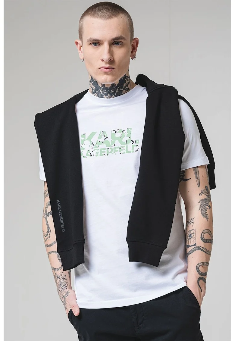 Tricou din bumbac cu logo, Alb/Verde deschis