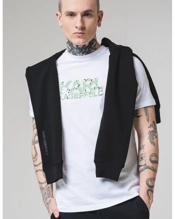 Tricou din bumbac cu logo, Alb/Verde deschis