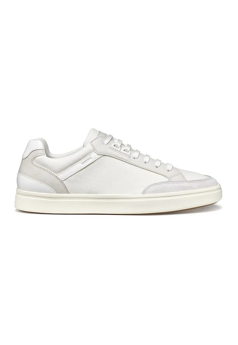 Pantofi sport de piele ecologica si material textil cu logo, Alb murdar/Crem