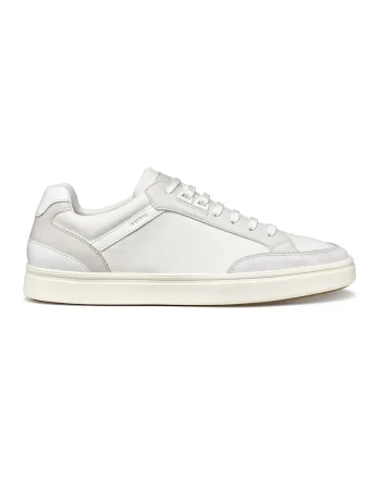 Pantofi sport de piele ecologica si material textil cu logo, Alb murdar/Crem