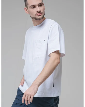 Tricou lejer de bumbac cu buzunar pe piept, Alb optic