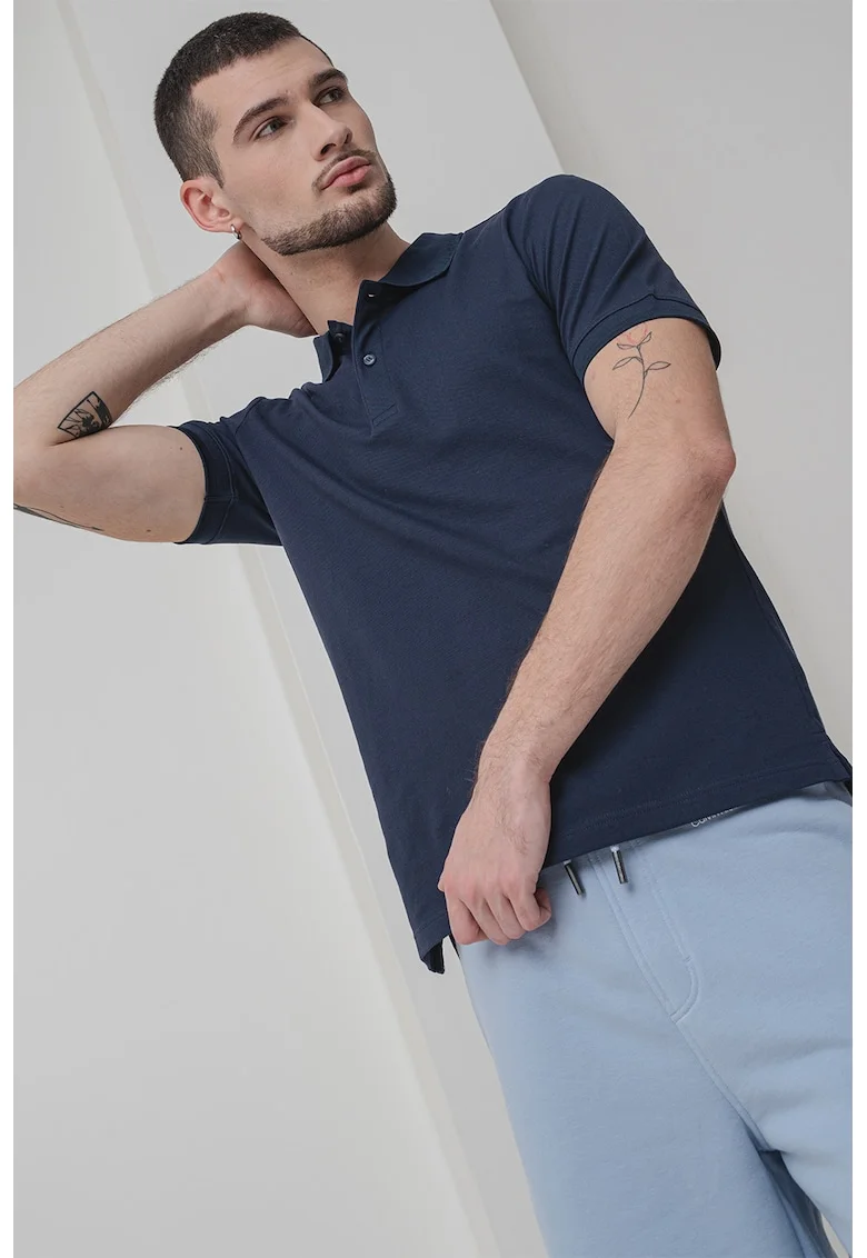 Tricou polo din amestec de bumbac organic, Albastru ultramarin