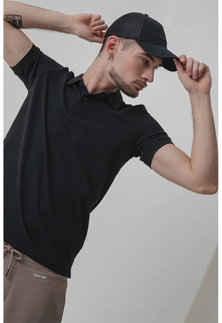 Tricou polo din amestec de bumbac organic, Negru