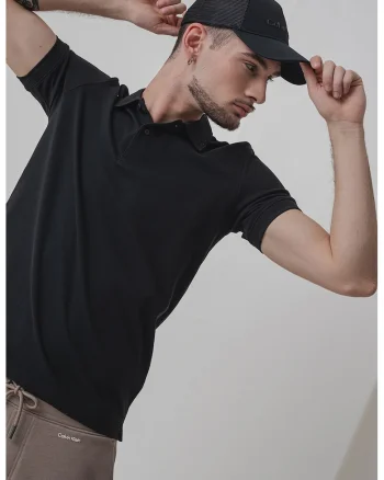 Tricou polo din amestec de bumbac organic, Negru