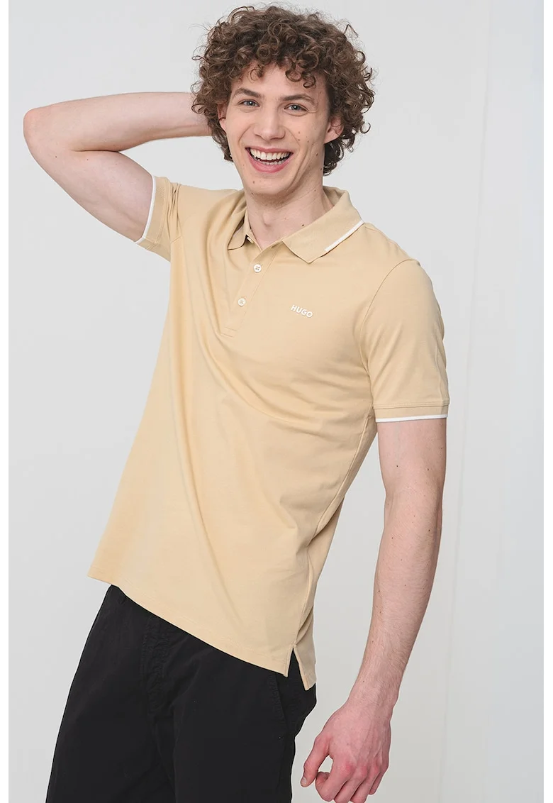 Tricou polo slim fit Dinoso, Bej/Alb optic
