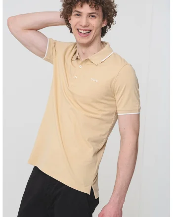 Tricou polo slim fit Dinoso, Bej/Alb optic
