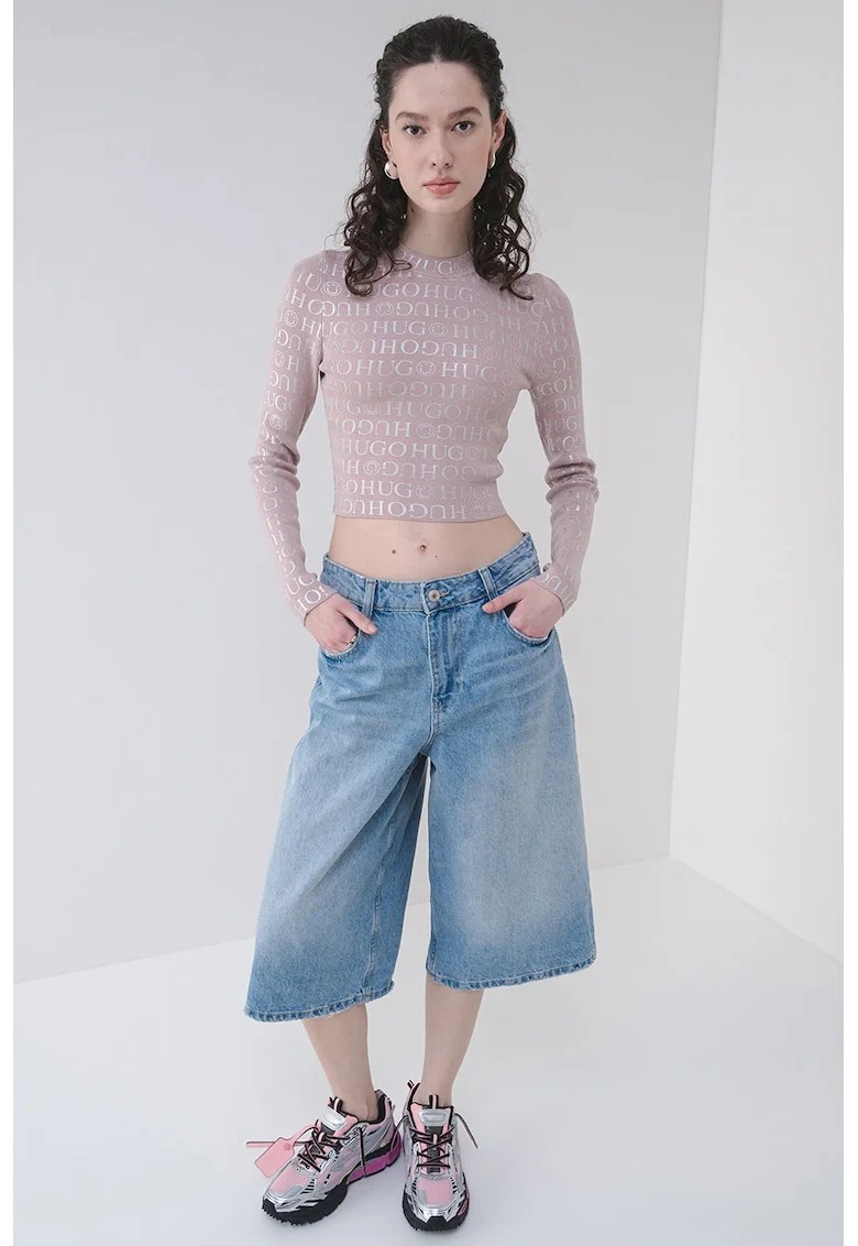 Pulover crop slim fit Soil, Roz prafuit/Argintiu