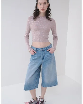 Pulover crop slim fit Soil, Roz prafuit/Argintiu