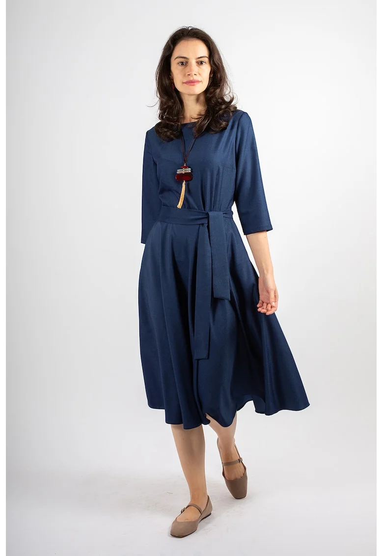 Rochie midi evazata Rania, Bleumarin