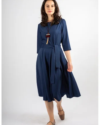 Rochie midi evazata Rania, Bleumarin