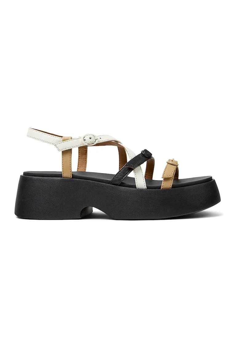 Sandale de piele cu toc Tasha, Negru/Bej