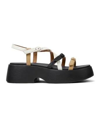 Sandale de piele cu toc Tasha, Negru/Bej