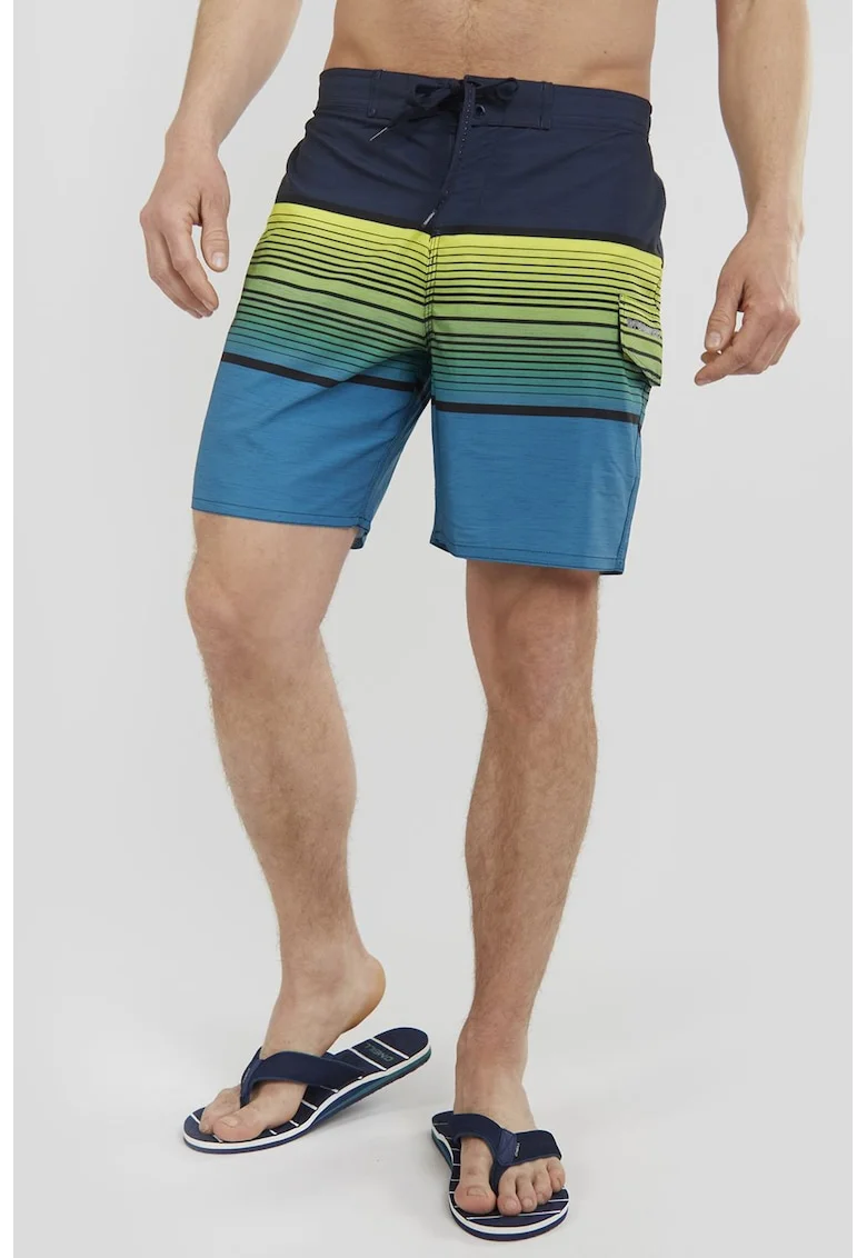 Pantaloni scurti de baie cu model in dungi Salimu, Verde lime/Bleumarin