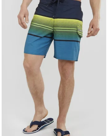 Pantaloni scurti de baie cu model in dungi Salimu, Verde lime/Bleumarin